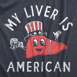 Mens My Liver is American T Shirt Funny Fourth of July Party Drinking Lovers Tee for Guys Funny T Shirts Patriotic Apparel for Men Cool Drinking Short Navy - XXL