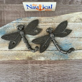 The Nautical Place Cast Iron Dragonfly Wall Hooks - Original Oil Rubbed Dark Worn Aged Patina  - 1 - Hook