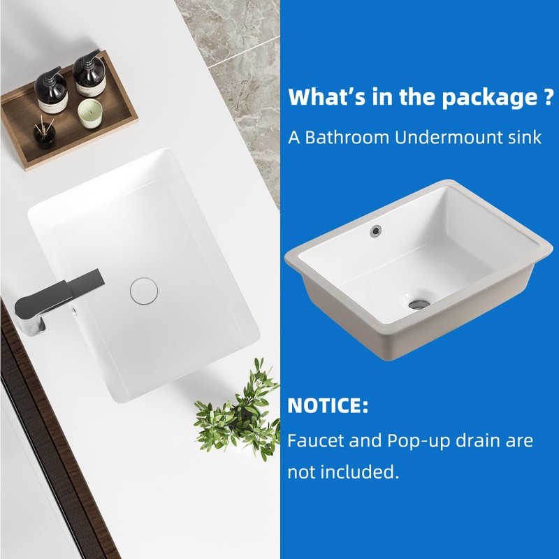 18 Inch White Rectangle Vessel Sink for Bathrooms 18.3" x