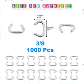 Glarks 1000Pcs 3/8'' Upholstery Steel Hog Rings kit for Auto Upholstery, Bungee Cord, Fencing, Animal Pet Cages, Meat Bags, DIY Craft, Furniture and More (3/8'' Hog Rings)