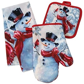 Fox Valley Traders Snowman and Cardinal Christmas Towel and Potholder Set of 3