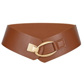 WERFORU Women Wide Elastic Belt Women Fashion Wide Belt with Gold Buckle Women Thick Wide Belt for Dresses,C-Brown,39.4" Length, Fit Waist Size 26"-30"
