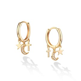 VALLOEY ROVER Tassel Drop Dangle Hoop Earrings Small 14K Gold Plated CZ Huggie Hoops Stud 10mm Dainty Earrings Hoop for Women Jewelry