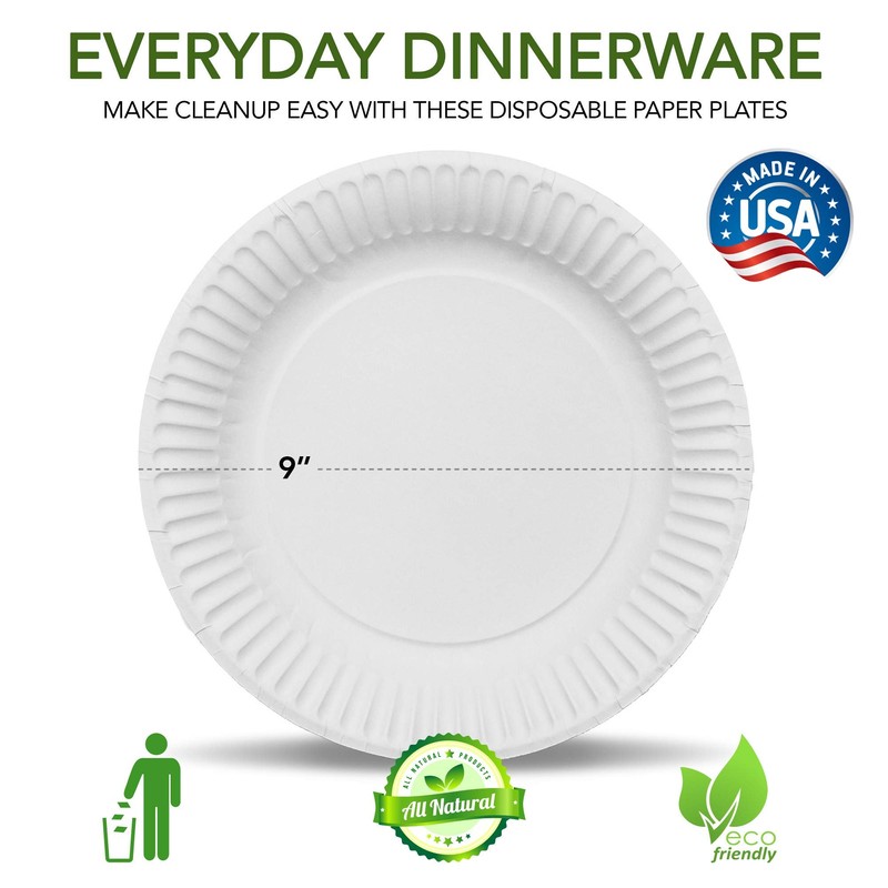 Stock Your Home 9-Inch Paper Plates Uncoated, Everyday Disposable Plates
