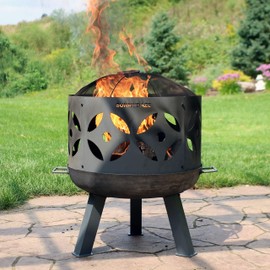 Sunnydaze Retro Fire Pit Bowl Pot- Outdoor Wood Burning Cast Iron Patio and Backyard Fireplace with Handles and Spark Screen - 26-Inch