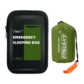 Frelaxy Emergency Sleeping Bag 1-Pack/2-Pack, Extra-Thick Compact Survival Bivy with Whistle, Storage Pouch, and EVA case, Perfect for Survival Kits (Army Green - 1 Pack)