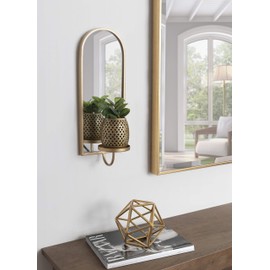 Kate and Laurel Ezerin Arched Mirror Wall Sconce, 6 x 5 x 16, Gold, Modern Decorative Wall Sconce Candle Holder