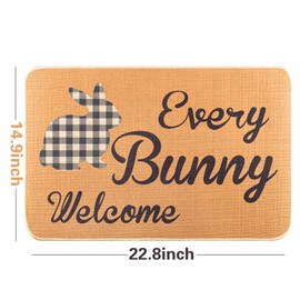 GROBRO7 Easter Door Mat Linen Checkered White and Black Rabbit Carpet Rubber Non-Slip Reusable Entrance Rug Every Bunny Welcome Doormat Gift Decoration Home Decor Indoor Outdoor Mats 22.8’’ x 14.9’’