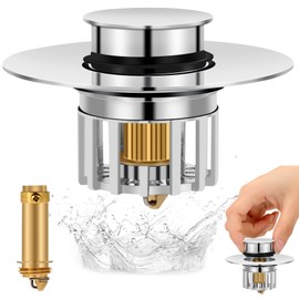 Telsitine Upgraded 3-in-1 Bathtub Stopper, 304 Stainless Steel Bathroom Sink Stopper, Pop-up Tub Stopper with Anti-Clogging Filter Basket, Bathroom Drain Plug for 1-1/2 to 1-3/4"" Bath Drain Holes