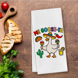 CosxHabitat Funny Silly Goose Mexican Kitchen Dish Towels, Mexican Taco Lovers Gifts Decorative Hand Tea Towels for Kitchen Dining Room, 16x24 Inches