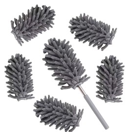 Microfiber Duster for Cleaning,6 Pcs Hand Washable Dusters with 11" to 29.5" Reachable Pole,Small Dusters for Cleaning Office Car Computer Furniture Sofa Ceiling Fan (Grey)