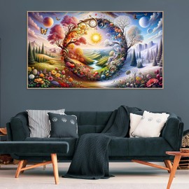 5D Large Diamond Art Painting,Four Season Diamond Art Kits for Adults,DIY Full Drill Crystal Rhinestone Arts and Crafts,Butterfly Flowers Art Painting with Diamond Home Wall Decor 27.5 X 15.7inch