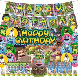 MVMVMVV Monster Theme Birthday Party Supplies Includes Cupcake&Cake Topper-Happy Birthday Banner-Background-Balloons-Invitation Card for Kids Monster Party Decoration