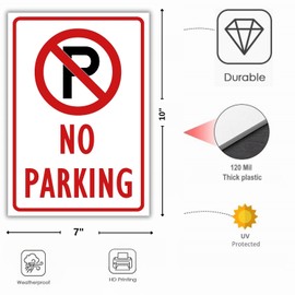 Berpahome (2 Pack) No Parking Sign, 10 x 7 Inches, 120 Mil Plastic, UV Protected, Weather Resistant, Waterproof, Durable Ink, Easy To Mount