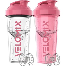 VELOMIX -2 Pack- 28 oz Protein Shaker Bottles for Protein Mixes - 2x Wire Whisk | Leak Proof Shaker Cups for Protein Shakes and Pre Workout | Protein 
