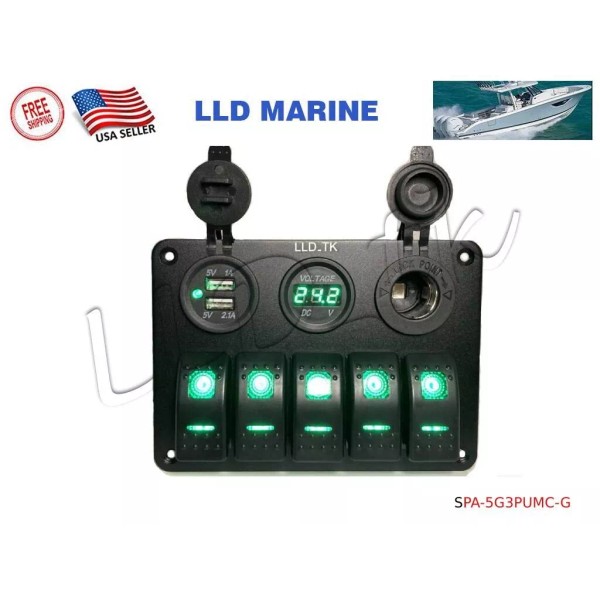 LLD_TK 5 Gang Rocker Toggle Switch Panel ON OFF USB