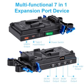Fomito V-Mount V-Lock Quick Release Battery Plate Power Adapter with 15mm Rod Clamp Built-in Type-C Fast Charging Input