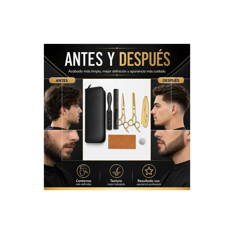Tijeras Doradas De Barberia Y Kit 8 Pzas Cortar Cabello