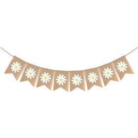 Jute Burlap Daisy Banner Summer Daisy Flower Banner Burlap Rustic Summer Bunting Garland Daisy Flower for Spring Summer Theme Party Decorations