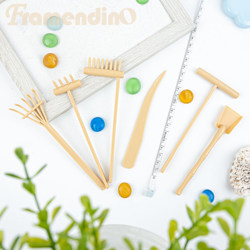 Framendino, 6 Pack Mini Zen Garden Rake Tools Plastic Small