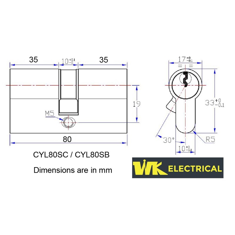 WK Electrical - Cylinder Lock Euro Profile, 5pins Anti-Pick, High