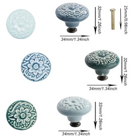 Senteen Drawer Knobs, 15 Pieces Ceramic Knobs, Colourful Furniture Knobs, Vintage Door Knobs, Kitchen Flower Design, Drawer Knobs, Ceramic Knobs, for Furniture, Cabinet, Drawers, Chest of Drawers,