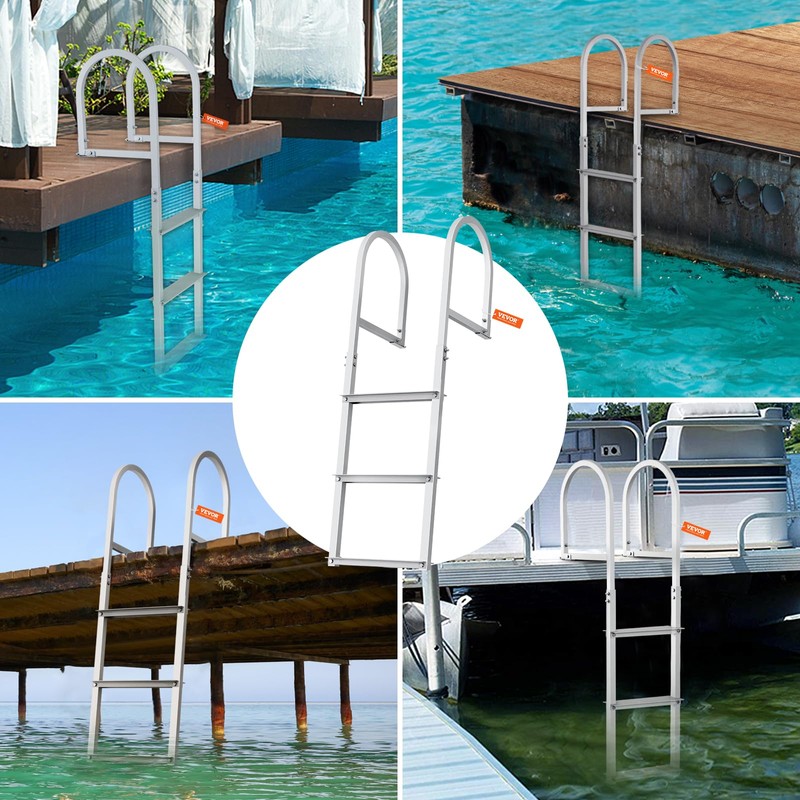 VEVOR Removable Dock Ladder 3 Steps, 500lbs Load Capacity, Aluminum