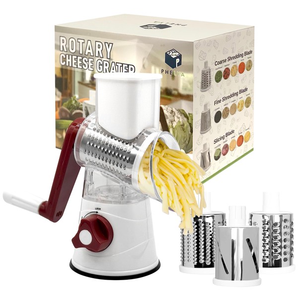 Rotary Cheese Grater, Kitchen Mandolin Slicer Cheese Grater with Hand