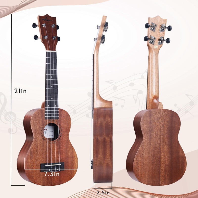 ADM Soprano Ukulele Beginner Kit Mahogany Hawaiian Wood Ukelele Bundle