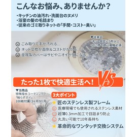 HARUMARU Drain Net Holder for Bath, Hair Catcher, Stainless Steel, Hair Catcher, Drain Net Holder, Drain Net, Includes 100 Drainage Nets, for Hair and Fine Garbage, Bath, Garbage Catcher Diameter 3.1