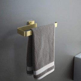 KIBI Blaze 4-Piece Bathroom Hardware Set – Includes Towel Bar, Toilet Paper Holder & 2 Robe Hook, Solid Brass, Wall-Mounted, Rust-Resistant, Modern Bath Accessories (Brushed Gold, KBA16-4-1)