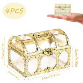QIUMING Pack of 4 75 x 52 x 50 mm Gift Box with Lid Treasure Chest Small Wedding Chest Gold Bar Gift Box Treasure Chest for Storage for Wedding, Birthday, Party, Christmas (Transparency)