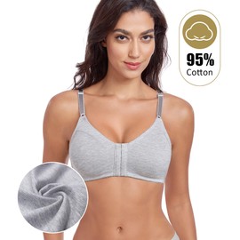 Exclare Front Closure Cotton Bra for Women Wirefree Unpadded Full Coverage Everyday Bralette Comfortable Brassiere (Gray,42D)