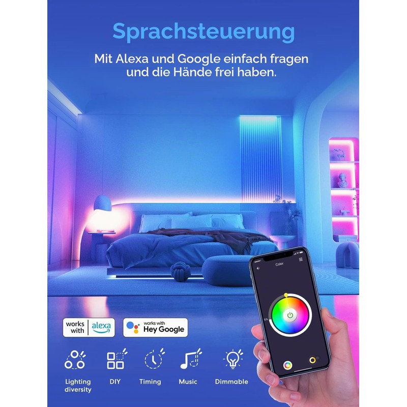 lomota Smart LED Strip 5 m, RGBWW LED Strip, WLAN