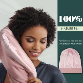 Joyhabit Silk Bonnet for Sleeping Women & Men, Blush Pink, Breathable Modal Cotton Outside & 100% Mulberry Silk Lining, Ultimate Hair Protection, Chic All-Season Headwear with Adjustable Strap