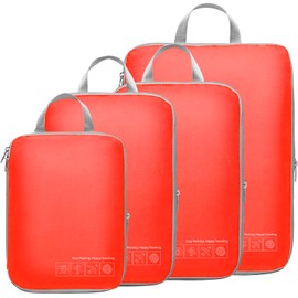 Cambond Compression Packing Cubes for Travel, 4 Pack Travel Bags Luggage Organizers Travel Essentials Compression Cubes for Carry on Suitcases, Red