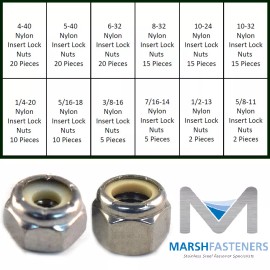 Marsh Fasteners 18-8 Stainless Steel Nylon Insert Hex Lock Nuts Assortment Kit Nyloc Nut Set