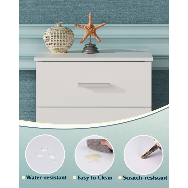 WLIVE White Night Stand with 3 Drawers, Small Nightstand with