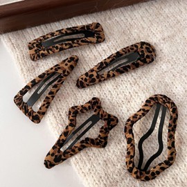 5 Pcs Leopard Print Snap Hair Clips for Women,Vintage Fashion Animal Print Hair Accessories for Thick and Thin Hair Barrette Durable Non-Slip Hair Clips