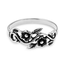 AeraVida Blooming Wild Floral Vine .925 Sterling Silver Band Ring | Statement Fashion, Promise ring, Couple Unisex Ring | Jewelry Gift for All Occasions | Size 6