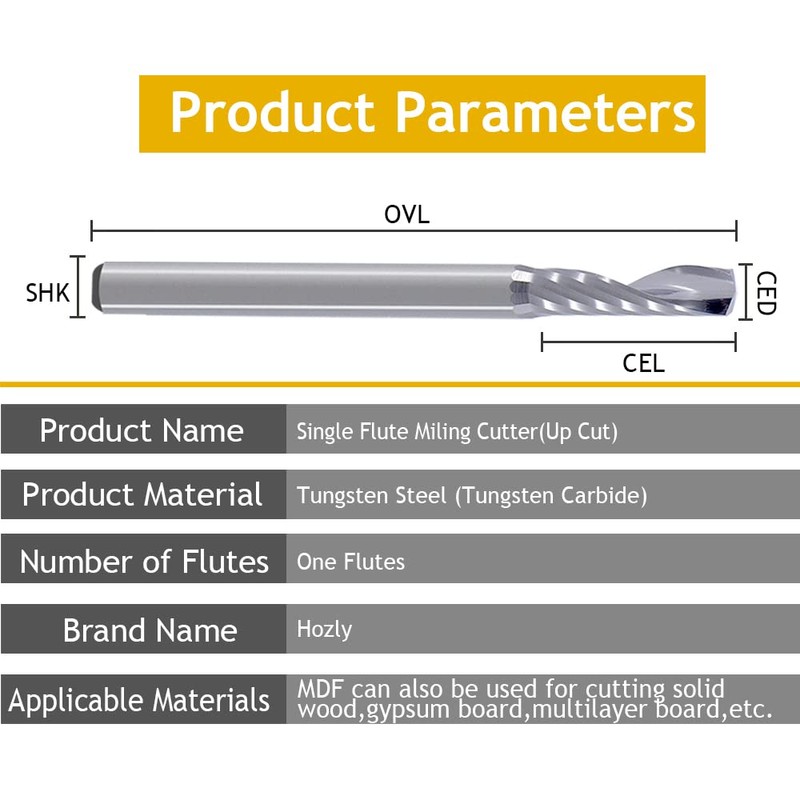 CNC Router Bits, Engraving Bits, End Mill, Single-Flute Spiral, Upcut