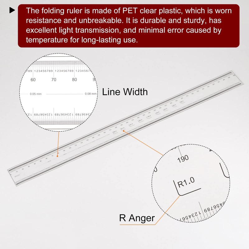 HARFINGTON 2pcs Film Flexible Ruler 40cm 0.1mm Scale with R