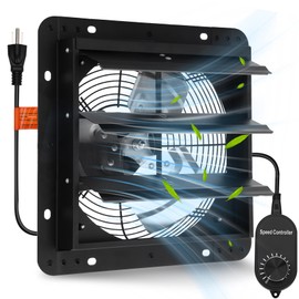 Calfca Shutter Exhaust Fan, 10" Wall Mounted Exhaust Fan with Automatic Shutter Variable and Speed Controller, 850CFM 1700 RPM High Speed Low Noise, for Garages And Shops Greenhouse Attic Ventilation