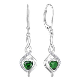 Starchenie Infinity Heart Earrings Sterling Silver Twisted Leverback Earring Created Emerald Jewelry for Women