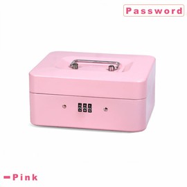 Cash Till for Cash, Coins, Banks, Lockable, Mini Portable Safe Security Box, Small Cash Box with Key Lock, for Loose Money, Coins (Pink)