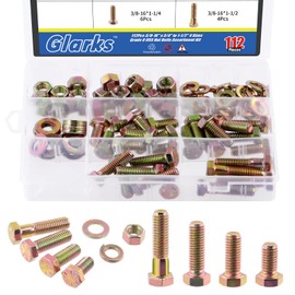 Glarks 112Pcs 3/8"-16 Grade 8 Coarse Thread Hex Bolt, Nut, Screw, Washer Assortment Kit, 4 Sizes (3/4", 1", 1-1/4", 1-1/2")