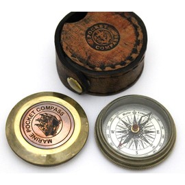 Nautical Replica Hub Antique Marine Poem Compass Pocket Compass w Leather Case Pocket Size