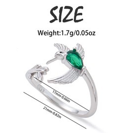 Sterling Silver Blue Jay Ring, S925 Adjustable Bird Ring with Flower and Leaf Design, Size 7