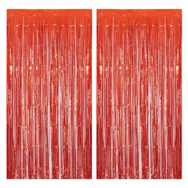 Haobase 2 Pack 3.28 Ft x 6.56 Ft Tinsel Foil Fringe Curtains, Metallic Foil Curtains Party Photo Backdrop for Wedding Birthday Party Baby Shower Graduation Decorations (Red)