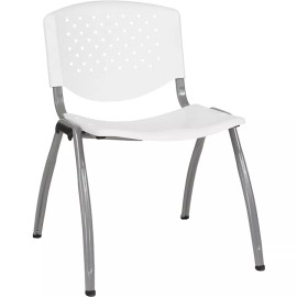 Flash Hercules 880 lb. White Plastic Stack Chair, Titanium Gray - RUT-F01A-WH-GG